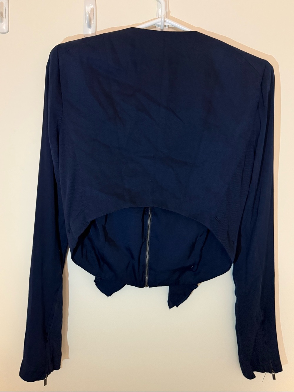 BCBGMaxAzria Navy Ruffle-Front Zip Blazer - Picture 2 of 2